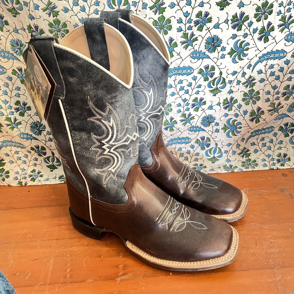 Old West Cowboy Boots - Brown and Blue